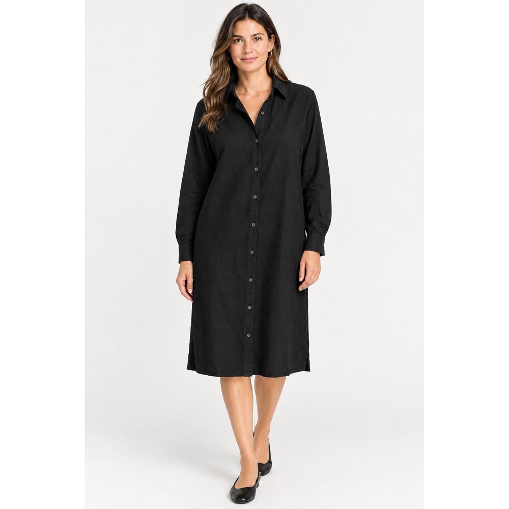 Everlane Black Tencel Lyocell Long Sleeve Shirt Dress Midi Size M F-DRS-LTT-SHRT